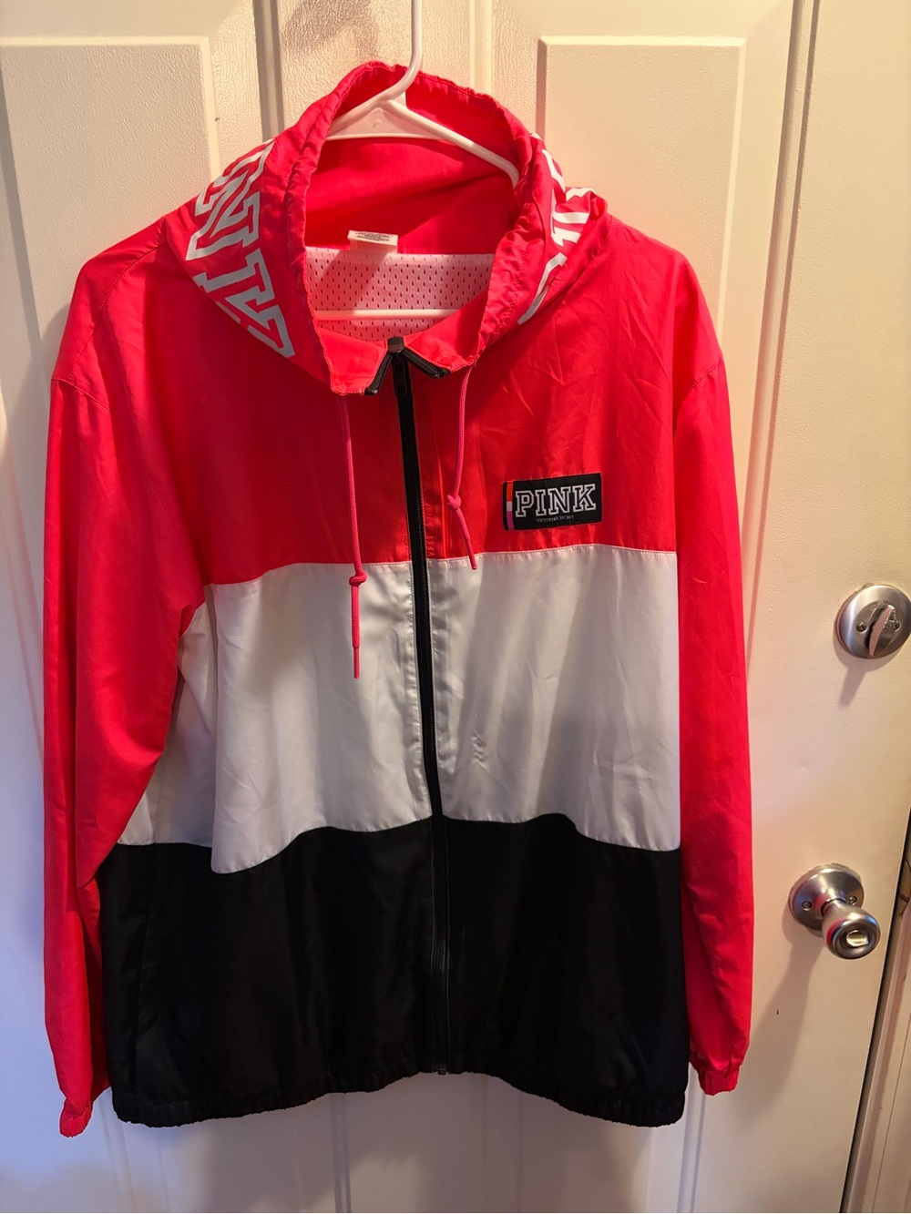 PINK Victorias Secret Windbreaker Bomber Jacket Pink White Black size M•L